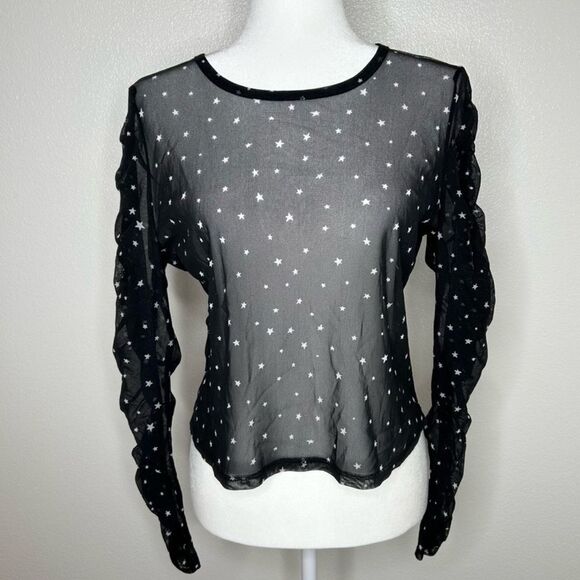 💎 Bar III || Black Mesh Stars Top || Large - Picture 1 of 9